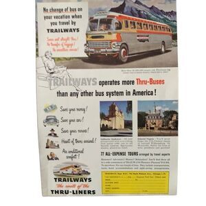Vintage 1951 Trailways No Change of Bus Ad Advertisement